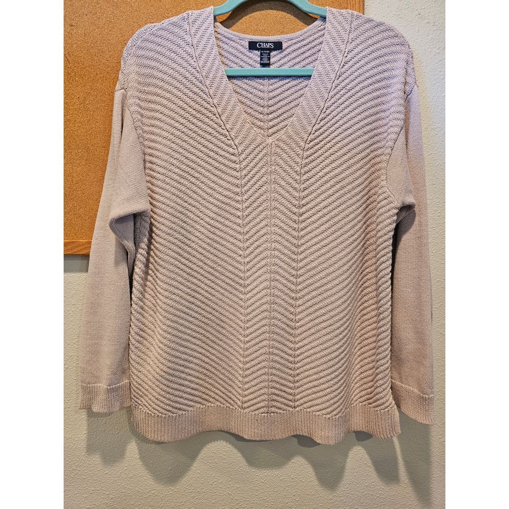 Chaps Beige Chevron Knit Sweater Cozy Textured Long Sleeve Pullover XL